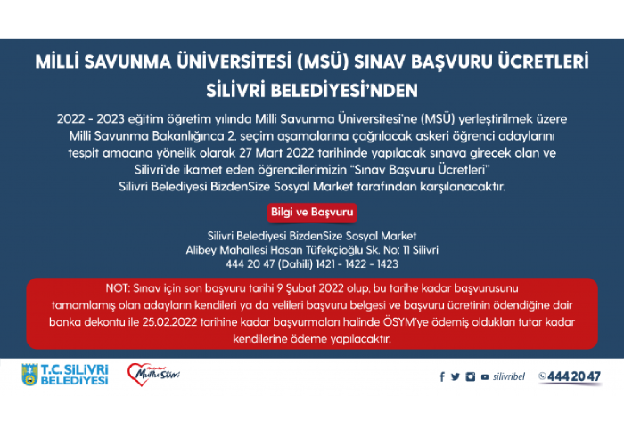 MSÜ Sınav Ücretleri Silivri Belediyesinden